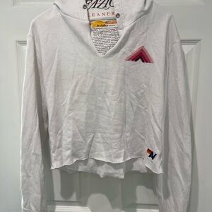 White Long Sleeve Hoodie with Pink and Red Accents